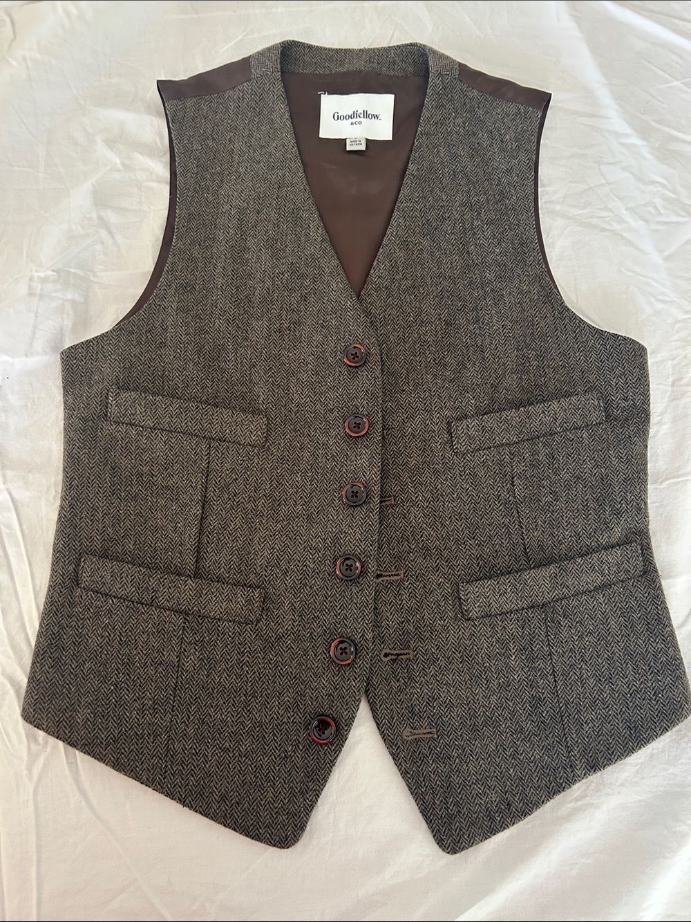Goodfellow & Co Brown Herringbone Wool-Blend Vest